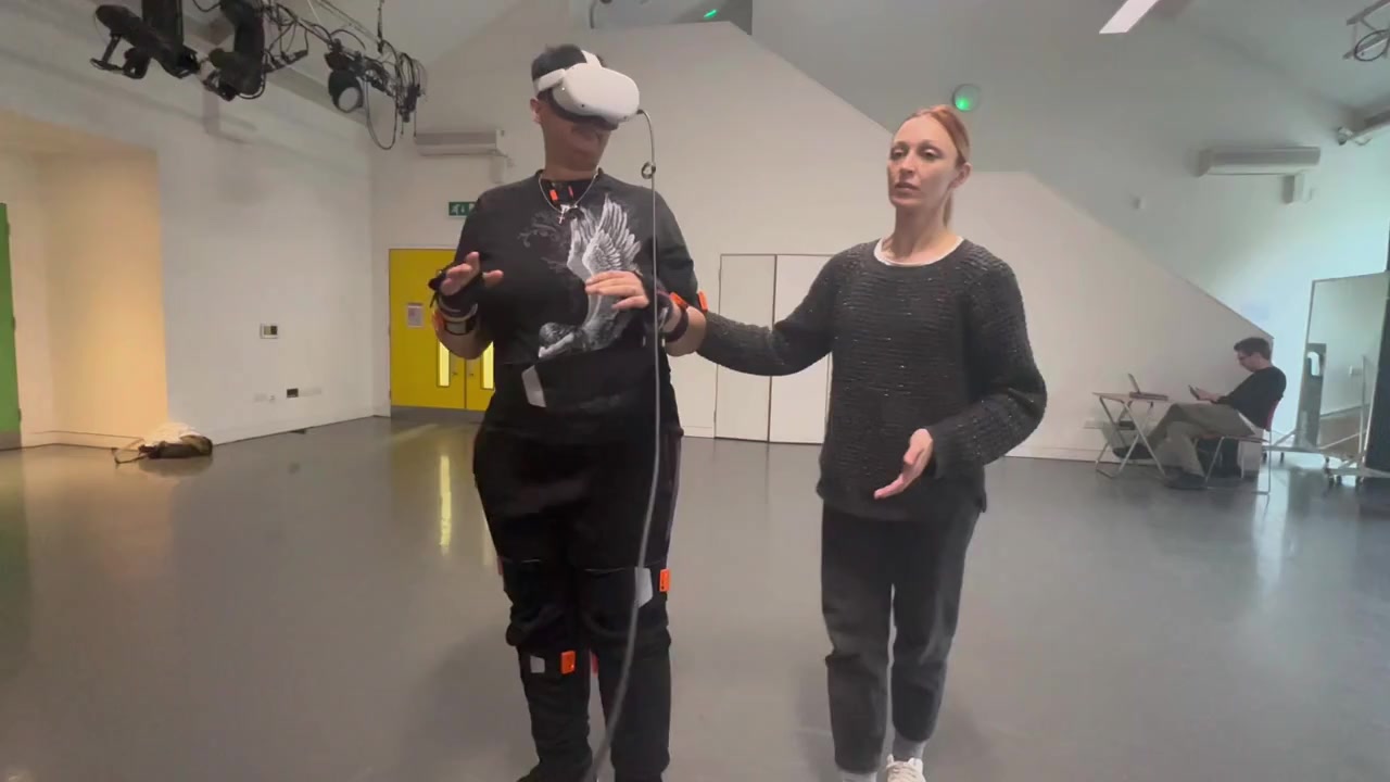 Neurodiverse performer and collaborator beginning a virtual reality movement session for the Stranger project